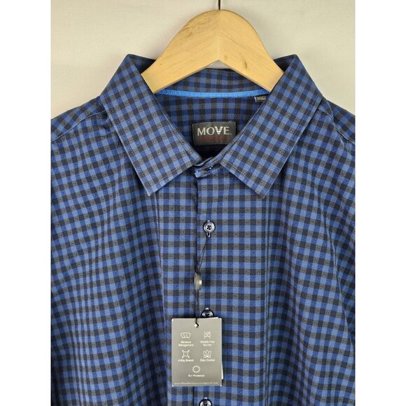 MOVE Performance Apparel Men's Shirt Size XXL Blue Plaid Long Sleeve Button Down - Picture 2 of 10